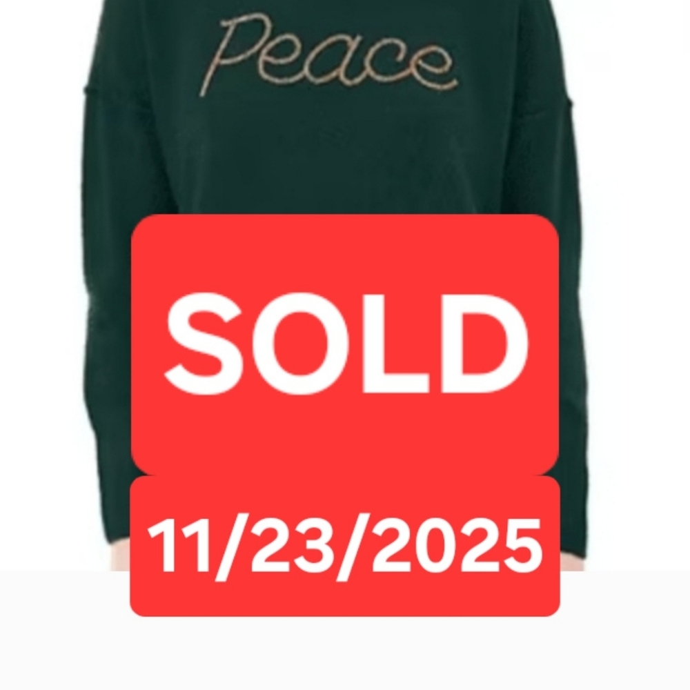🛑SOLD🛑Vince Camuto Holiday Sweater Peace Embellished Green Small Womens